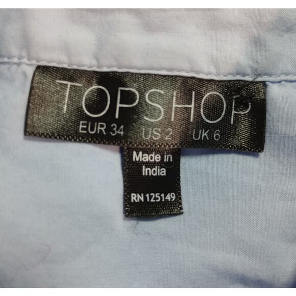 Topshop Shirt Womens US 2 Blue Button Down Collared‎ Long Sleeve Pocket Cotton - Picture 5 of 7